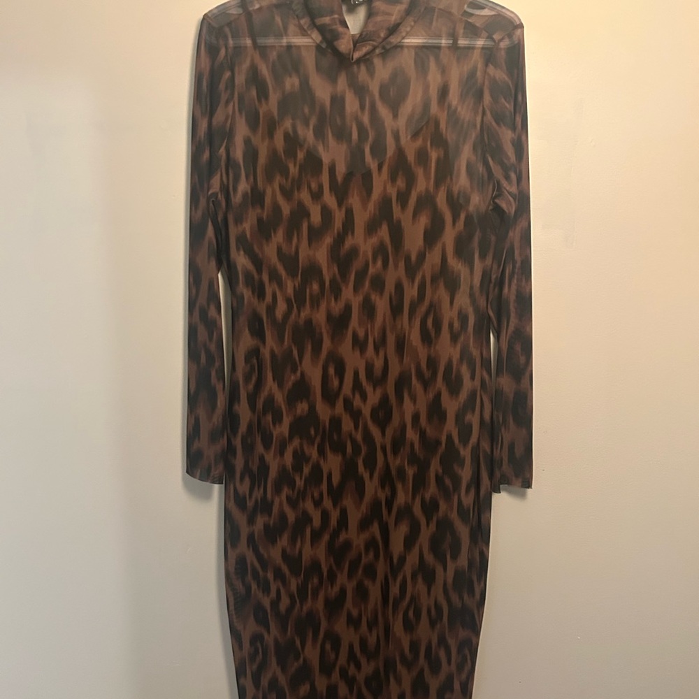 Leopard mesh dress with slip